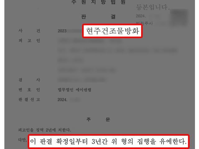 [폭행·상해] 아파트에 불을 지른 현주건조물방화죄 의뢰인 변호, 집행유예 이끌어내